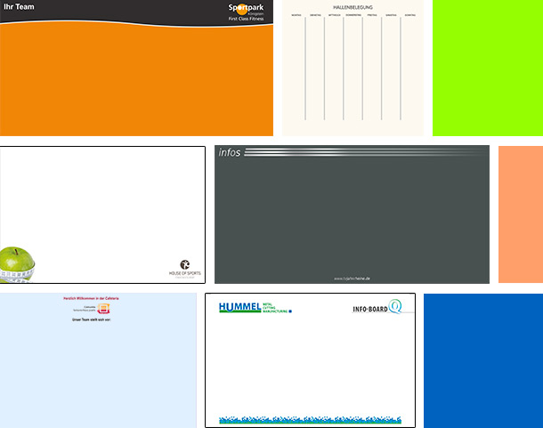 Schwarzes Brett in vielen Farben und Gestaltungsvarianten. Grafiker Service für individualisierte Systemtafeln. Geeignet im öffentliche Raum und gewerblichen Einsatz. 