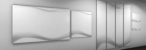 Rahmenlose Magnettafel, Welle in Grautönen auf weißem Hintergrund. Wählen Sie Ihre individuellen Wunschmaße aus. 55x55 cm, 57x57 cm, 80x120 cm oder Ihre Wunschgröße.