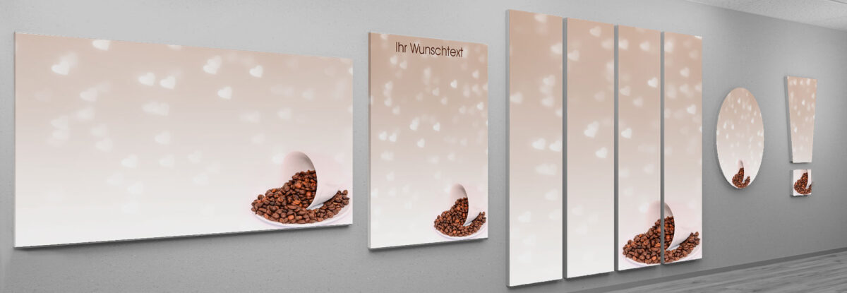 Magnet Kaffeepinnwand. Dekoratives Fotomotiv mit Herzen und Kaffee.